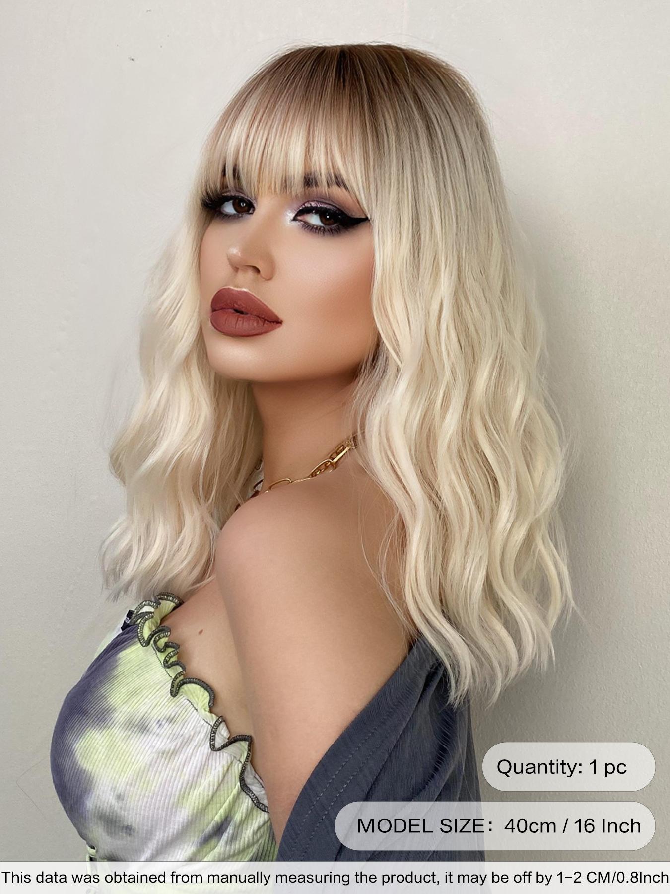 Two Tone Wig Silver Ash Pink Curly Wigs For Women 16 Inch Shoulder Length Wavy Wig With Bangs Synthetic Heat Resistant Fiber Beautiful Fluffy Wigs For Girls Daily Party Cosplay Use Beginner Birthday Gifts Synthetic Wavy Hairstyle ( Black Highlight Hair )