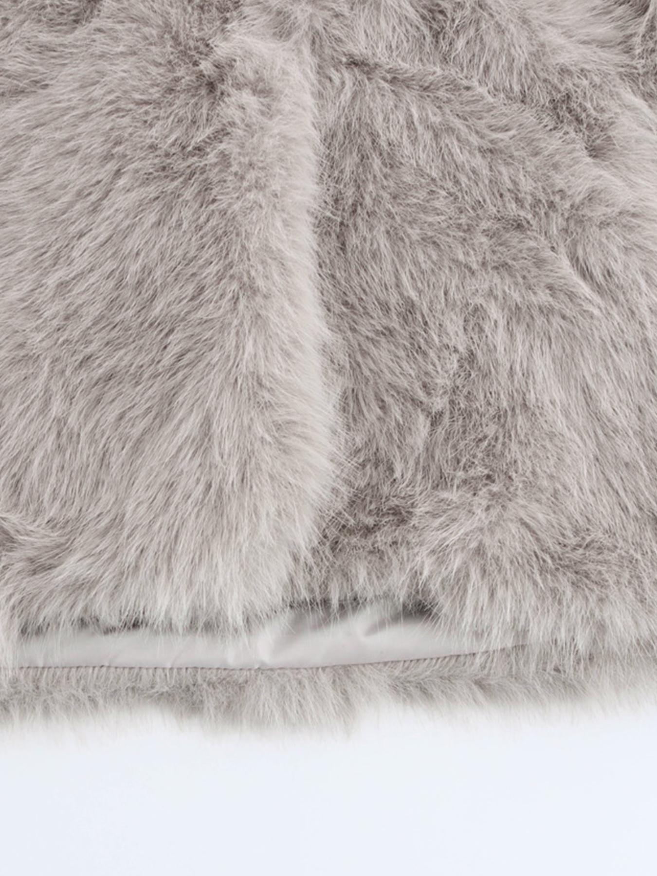 Women's Elegant Solid Color Wide Collar Zipper Closure Plush Warm Coat, Stylish Everyday Outerwear for Fall & Winter Seasons