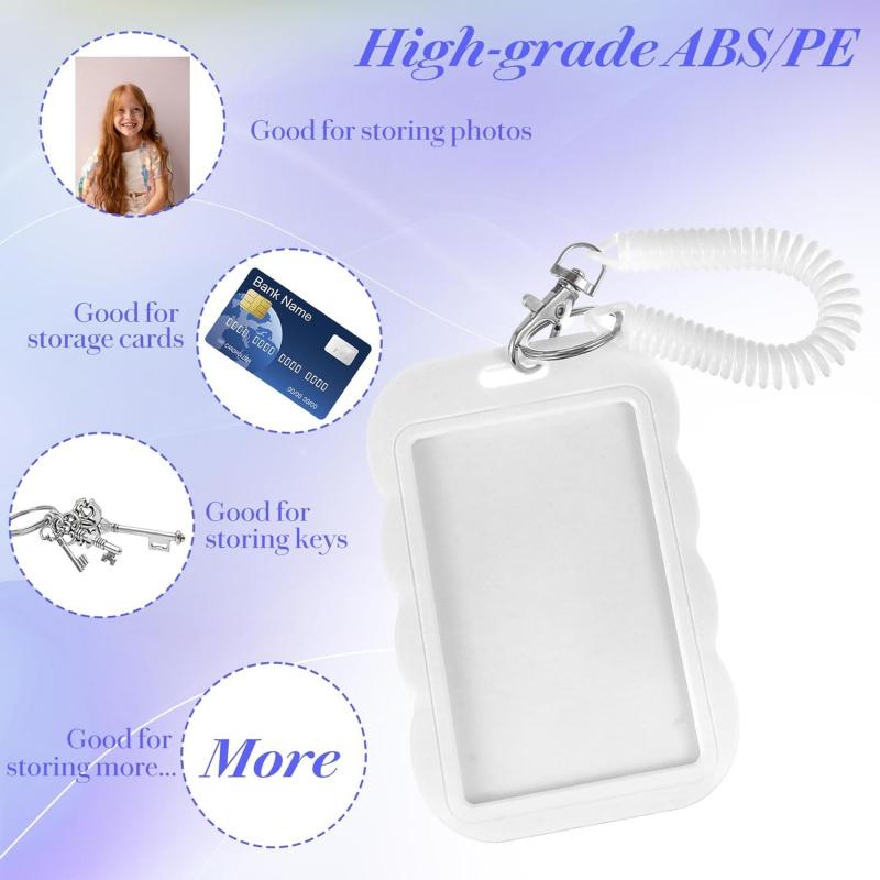 Photo card holder, transparent photo card holder keychain, ID card holder, bus credit card bank card holder, student card photo protector, clear id badge holder (wavy white)
