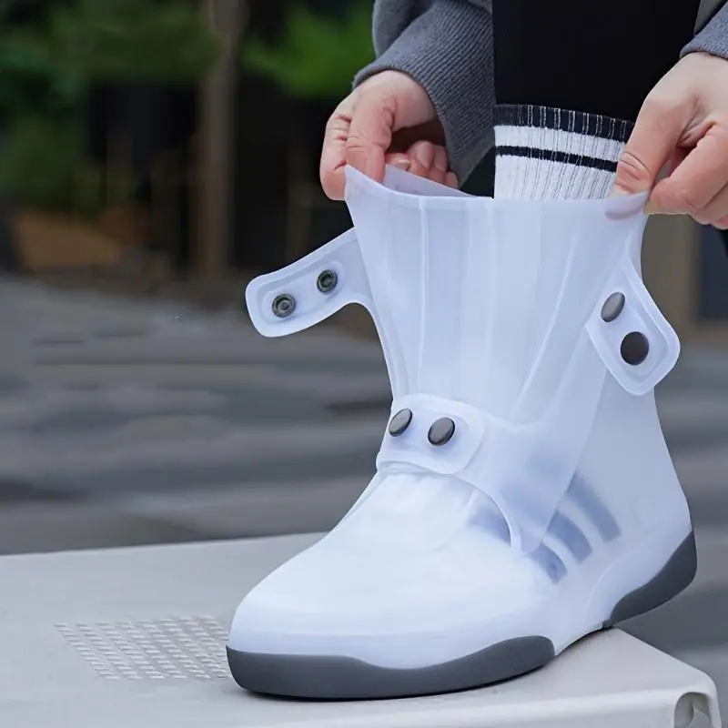 Reusable Waterproof Sport Shoe Covers, Non-Slip Rubber Sole Protective Overshoes with Button Closure, Durable Rain Shoe Protectors for Daily Commute & Outdoor Use