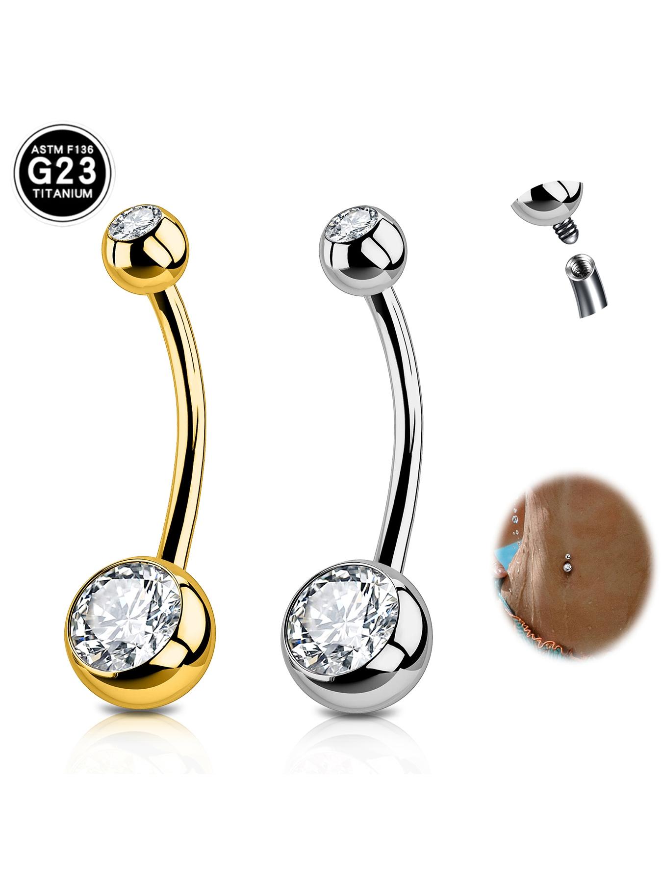 2pcs 14G G23 Titanium Belly Button Ring, Navel Piercing Long Belly Bar Belly Button Piercing 6-16mm Belly Rings for Women suitable for Daily Holiday Beach Vacation Engagement Glamorous Music Festival Carnival Coachella Season Wor