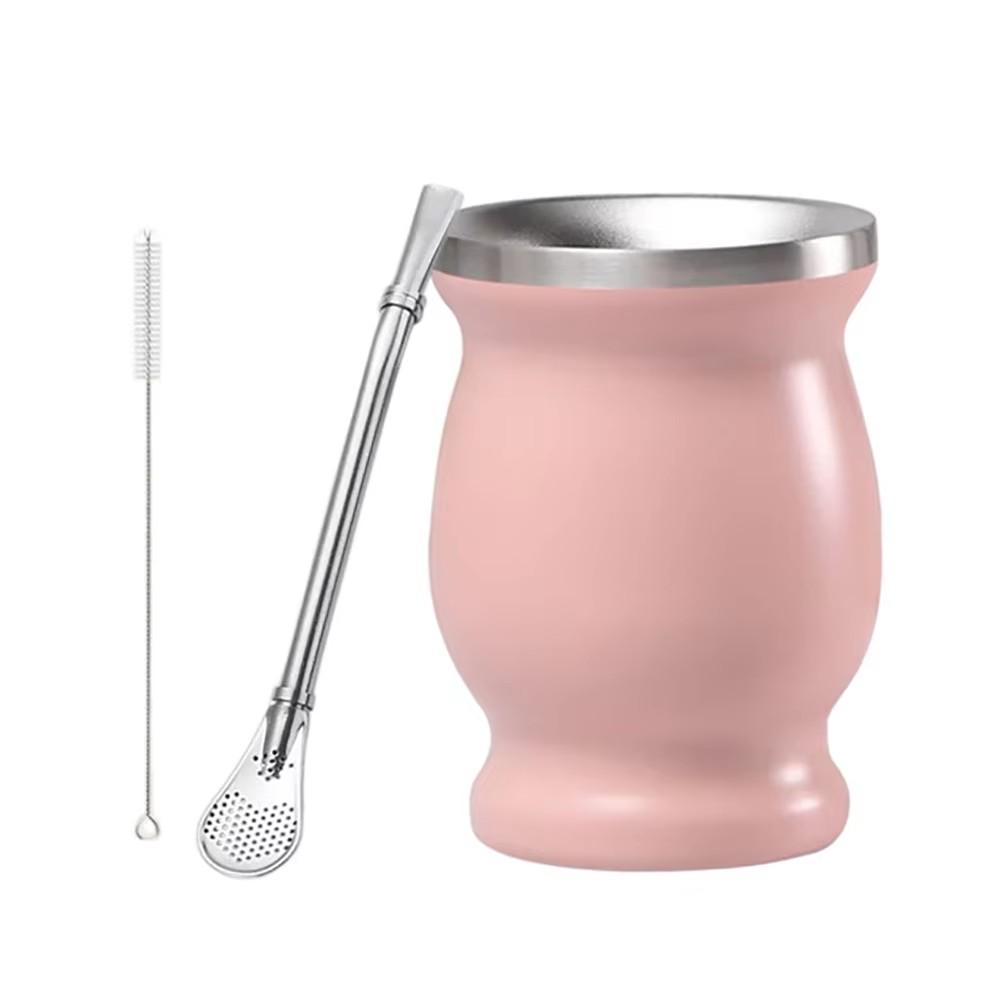 3-Piece Stainless Steel Mate Cup Set, Gourd Shape Retro Style, Dual-Layer Vacuum Insulation, Includes Straw and Brush, Outdoor Travel/daily Tea Drinking