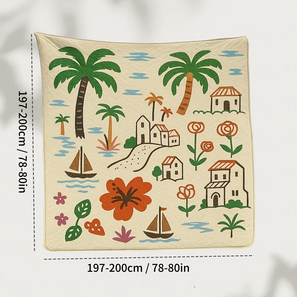 Extra Large 78x78 Inch Foldable Picnic Blanket, Soft Thick Layered Design, Floral Fruit Print, PU Coated Oxford Fabric, Hand Wash Only
