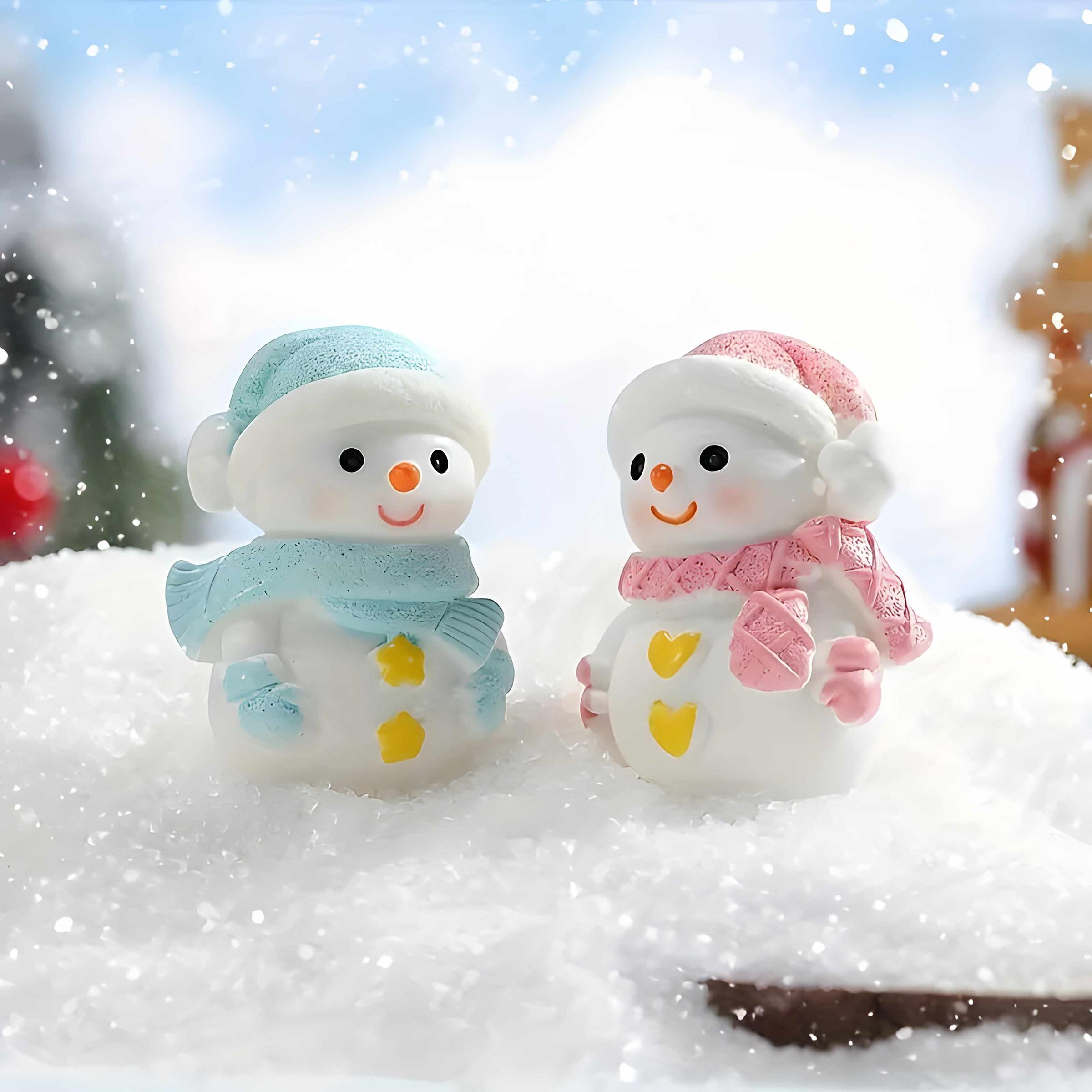 Cute Mini Snowman Resin Figurine, Holiday Decoration Ornament, Desktop Photo Prop, Christmas Cake Decor, Blue Cp Design