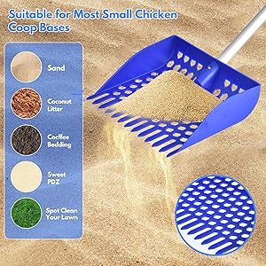 24" to 70.9" Adjustable Large Cook Scooper for Chicken Poop - Lightweight  Chicken Litter Scoop Cleaning Tool, Long Handle Detachable Shovel for Stall Farm Animals Poultry Litter Cleaning Sand Sifting