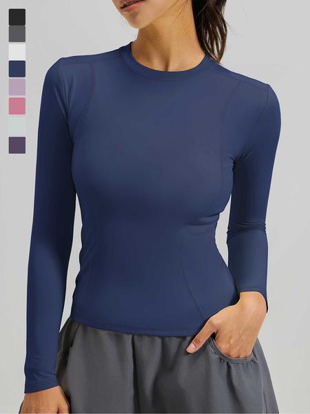 New Spring Autumn Women's Slim-Fit Long Sleeve T-Shirt, Casual Round Neck Yoga Top, Running Fitness Shirt, Athletic Yoga Shirts, All Seasons Wear