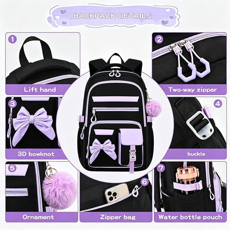 A Casual Backpack for Teens Adorned with a Bow, Ideal for Outdoor Adventures And Travel, Made to Fit a 15.6-Inch Laptop, Equipped with Adjustable Shoulder Straps And Smooth Zippers, Perfect for Everyday Outings And School Use., for Teenager