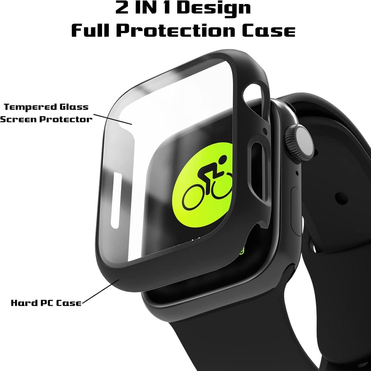 Built-In Tempered Glass Screen Protector, All-Around Hard PC Protective Watch Case Ultra-Thin Cover for Apple Watch Series Ultra/SE/11/10/9/8/7/6/5/4, 38/40/41/42/44/45/46/49 mm, Smart Watch Accessory, Smartwatch Accessories, Protection, Wearable