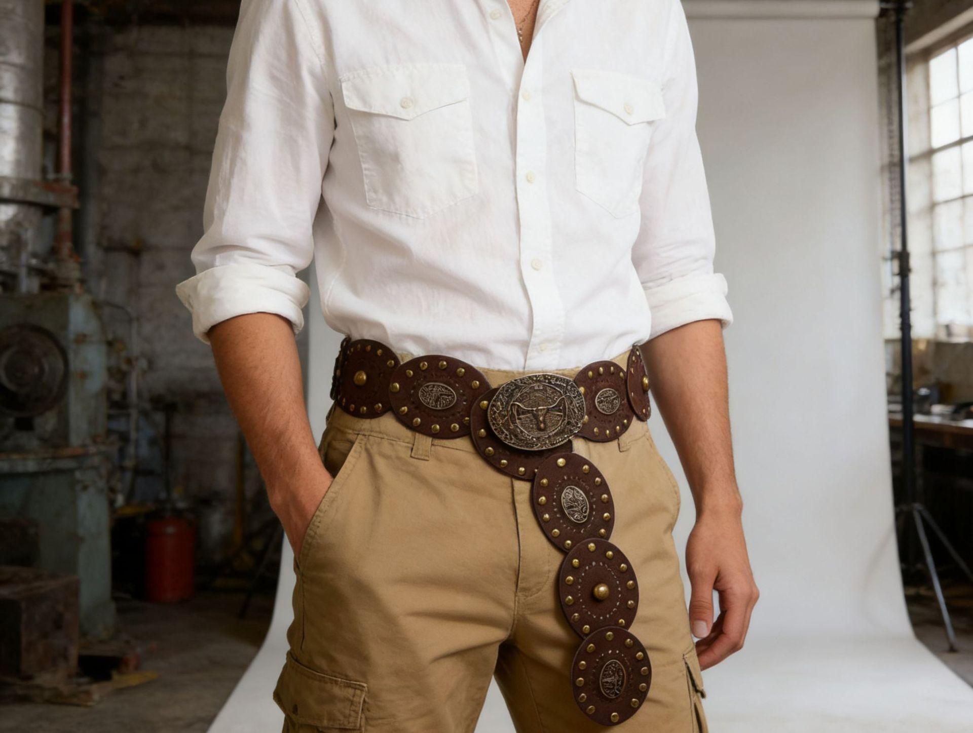 Western Style Concho Belt - Retro Cowboy Oval Cutout Waist Cincher with Bronze Studs, Vintage Decorative Belt for Women,Graduation Gifts