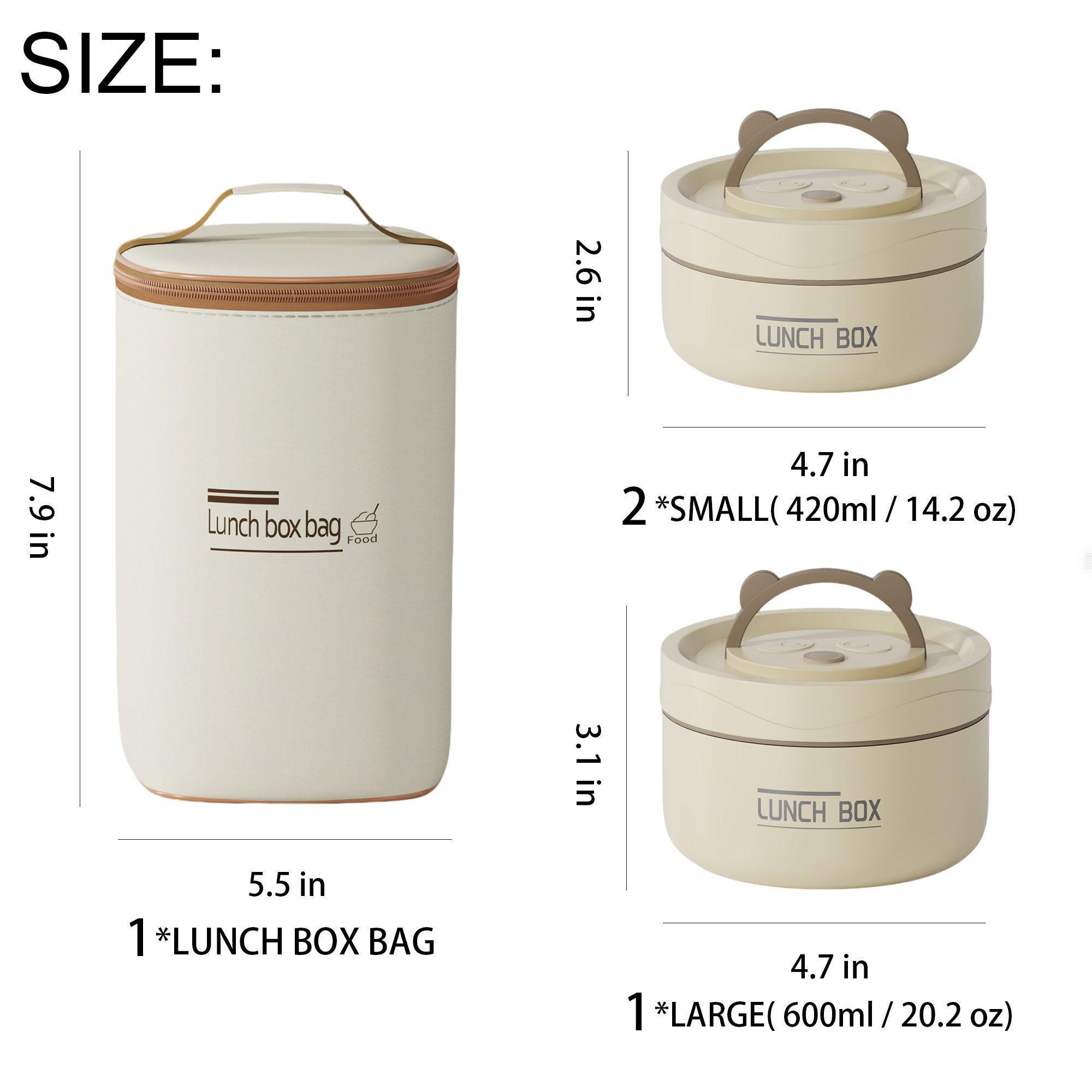 3Pcs 4Pcs Insulated Bento Box Portable Stainless Steel Food Container Round Microwave Safe Stackable Leakproof Thermal Vacuum Wide Mouth Food Jar Electric Lunch Box With Beige Insulated Bag For Adult Men Women Office Travel
