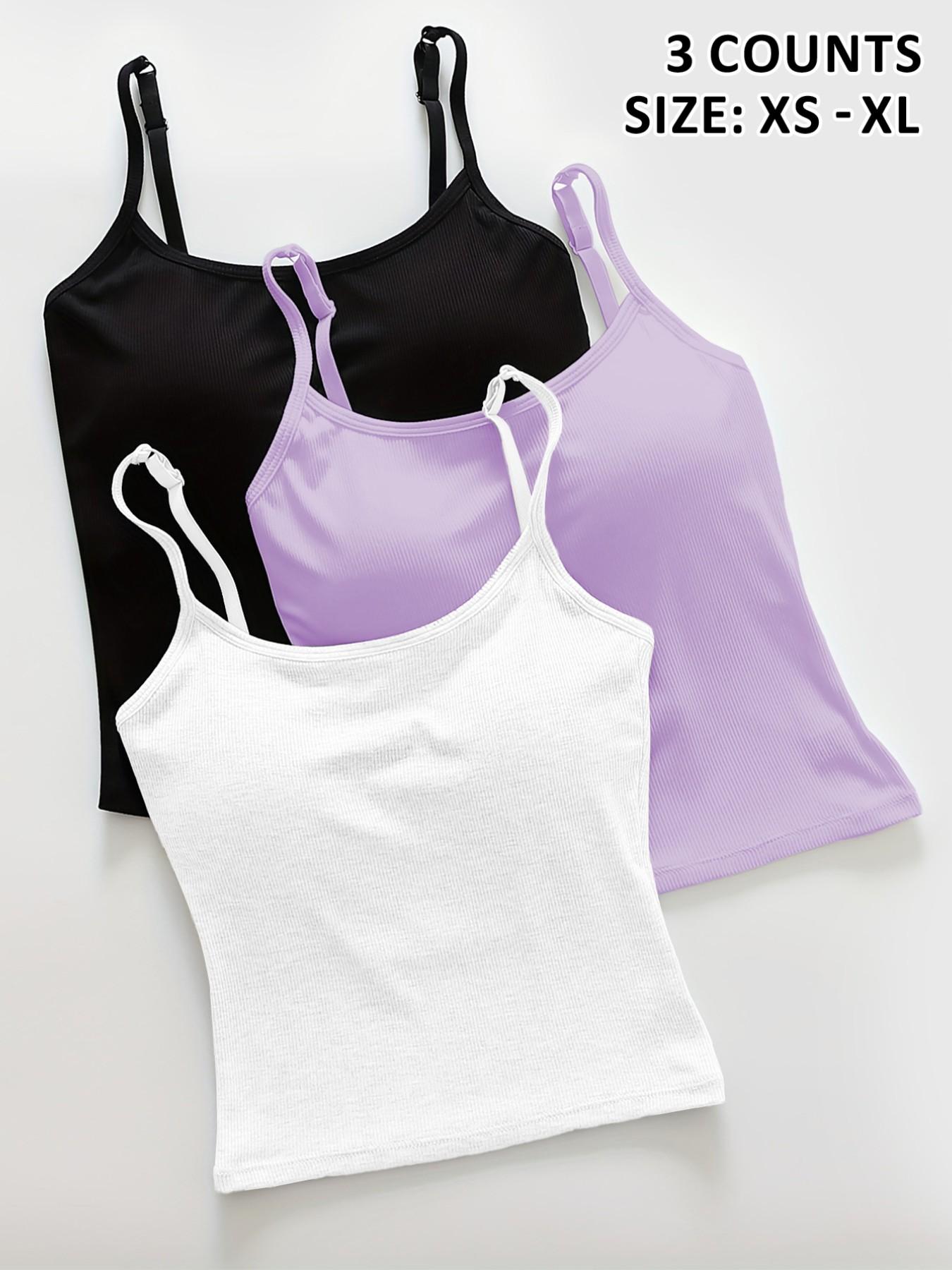 Women's Plain Ribbed Camisole with Padded Bra, Available in 12 Colors, Casual Fitted Vest for All Seasons, Thin Underwear for Daily Wear