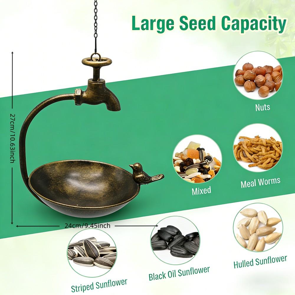 Vintage Style Hanging Bird Feeder, Hummingbird Feeder, Simple Metal Feeder with Faucet Design, Multi-Functional Bath Bowl with Bird Decorations, Suitable for decorating Outdoor Yards, Balconies, And Gardens, best gift for bird lovers, Metal Bird Feeders