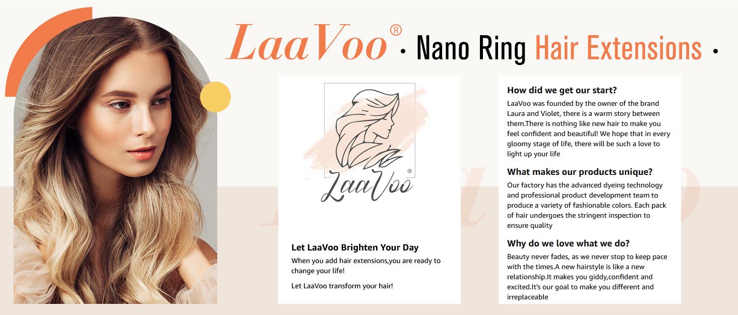 LaaVoo Nano Ring Hair Extensions Human Hair Nano Beads Extensions Nano Tip 50 Gram FallFreshness SpringStatements