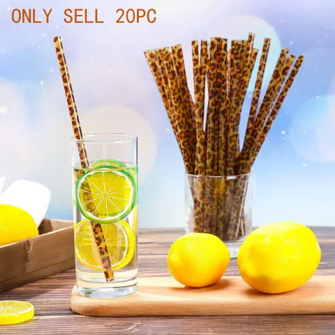 Leopard Print Ice Coffee Straws (20-Pack with 2 Brushes), Reusable 9-Inch Drinking Straws, Dirty Soda Straws, Home Bar Accessories
