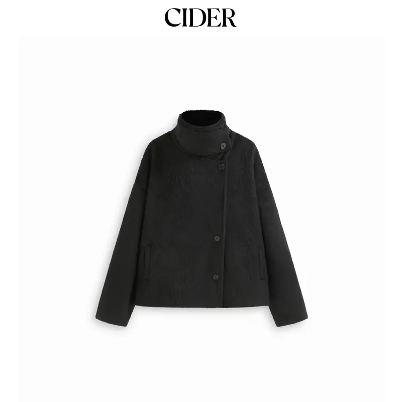 Cider Wool-look Funnel Neck Long Sleeve Oversized Jacket