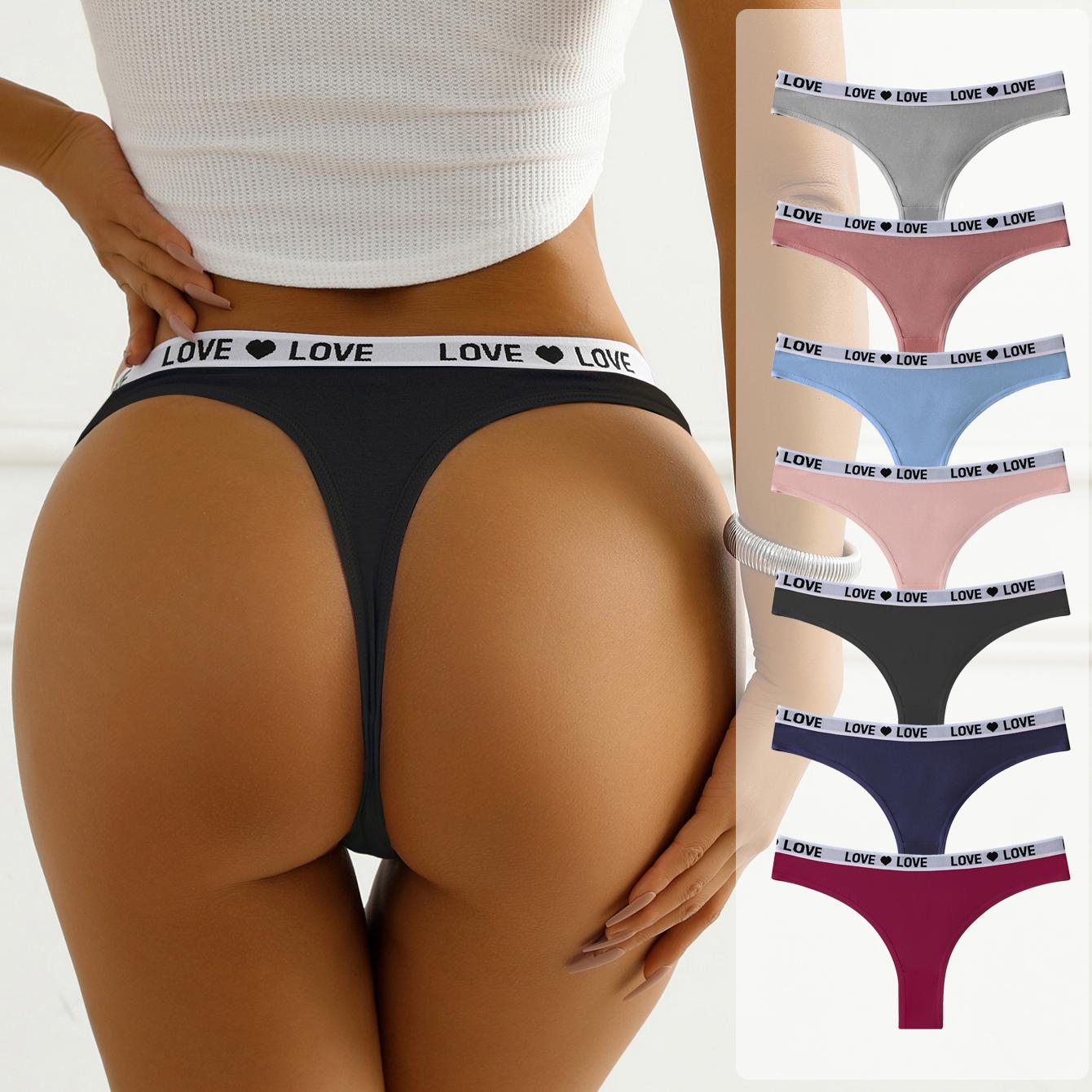 Hotcom Women's Low Waist Thong Panties 7 Pack Cotton Spandex Love Heart Waistband Comfortable Breathable Invisible Underwear FallFreshness Outdoorfun SpringStatements