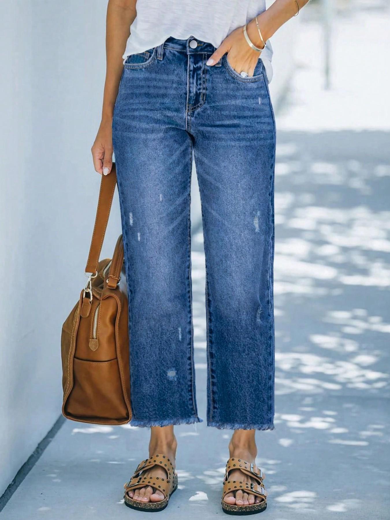 Women's Loose Fit Straight Leg Jeans, Casual Basic All-Season Wear, Comfortable Washed Denim Trousers, Pants, Perfect for Daily Wear, Everyday Womenswear