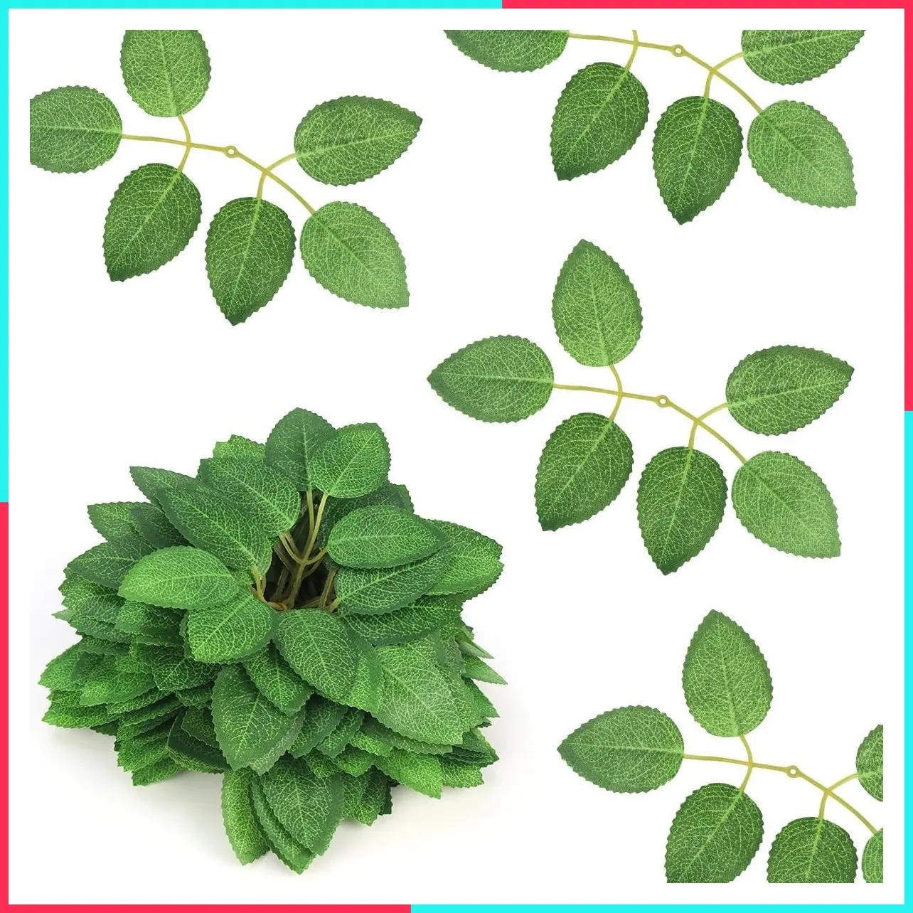 50pcs Artificial Rose Leaves, Bulk Fake Greenery Leaves for DIY Wedding, Birthday, Bridal Shower, Bouquets, Centerpieces, Home Decorations
