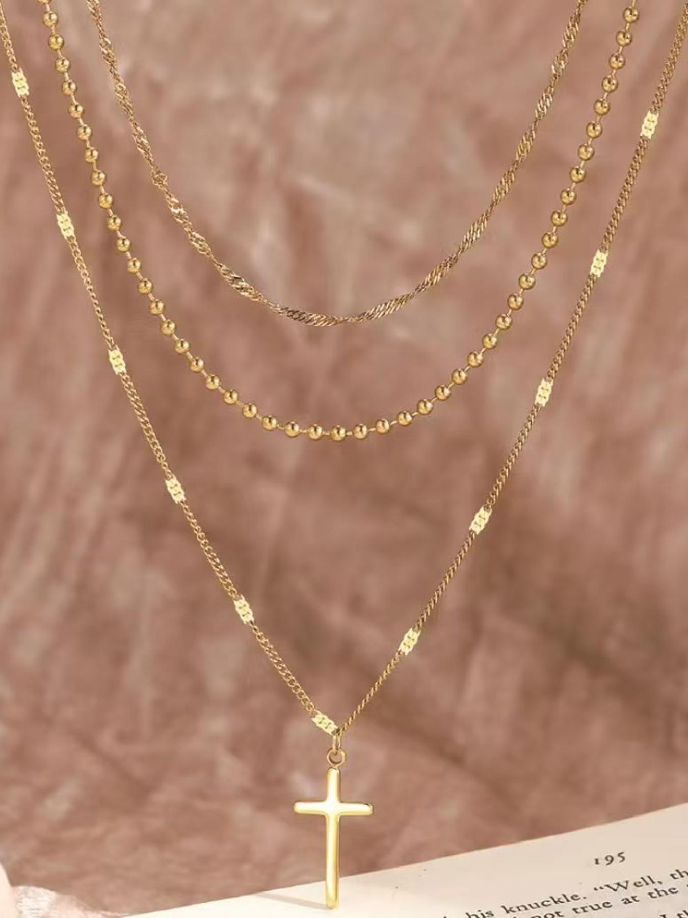 Layered Cross Pendant Necklace, Simple Fashion Clavicle Chain, Stylish Multi-Layer Design, Perfect for Daily Wear