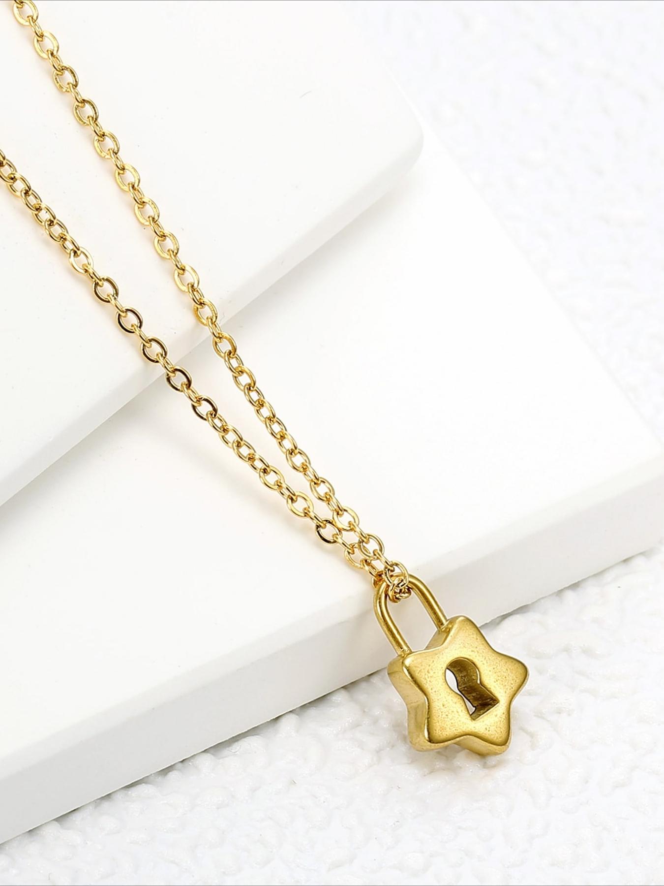 Retro Star Lock Pendant Necklace, Stainless Steel High-end Feel, Vintage Texture, Niche Design, Light Luxury, Versatile Necklace