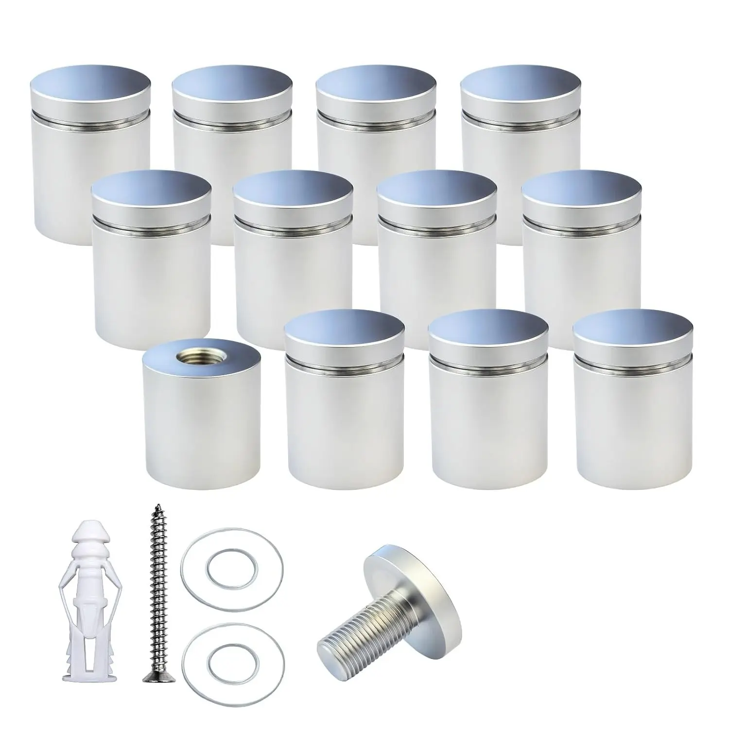 12 Pack Aluminum Standoff Screws Wall Sign Standoff Mounting Hardware for Acrylic Picture Frame, Satin Chrome Electroplated 1" x 1"