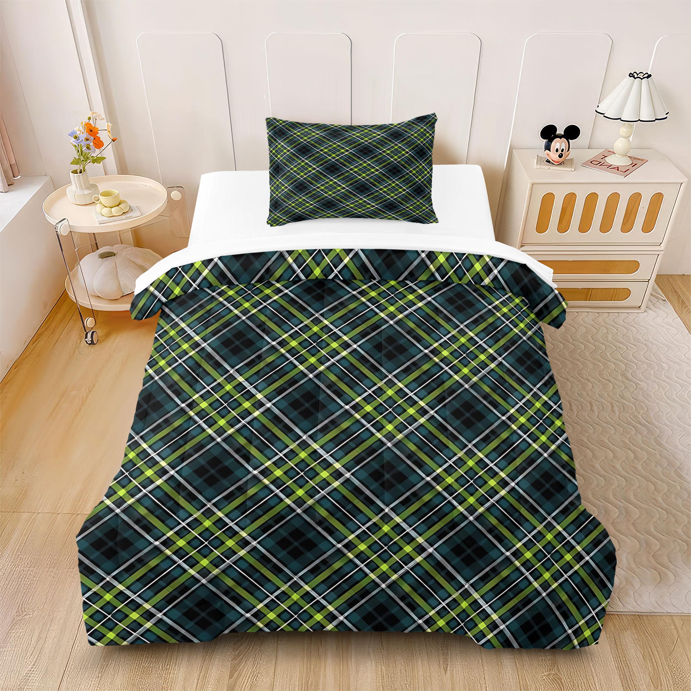 3 Pcs Geometric Checkerboard Print Comforter Set, Modern Minimalist Bedding Set, Soft Warm Lightweight with HD Digital Print, Fade Resistant & Breathable, Ideal for Bedroom Dorm Guest Room Decor, All Season Use