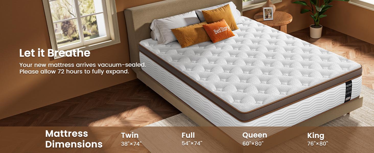 BedStory 12 - 14'' Medium Firm Hybrid Mattress - Full Queen King Bed - Gel Memory Foam & Pocket Springs for Quiet Sleep, Ergonomic