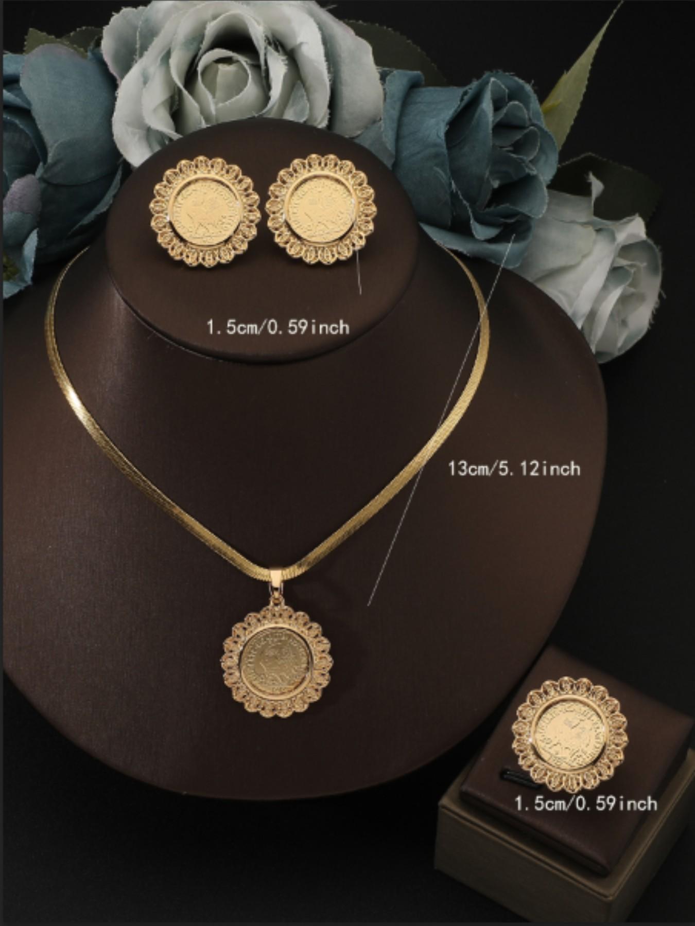 Luxury Vintage Gold Coin Set, Middle Eastern Style Necklace Earrings Ring, Bridal Wedding Jewelry, Casual All-Season Accessories