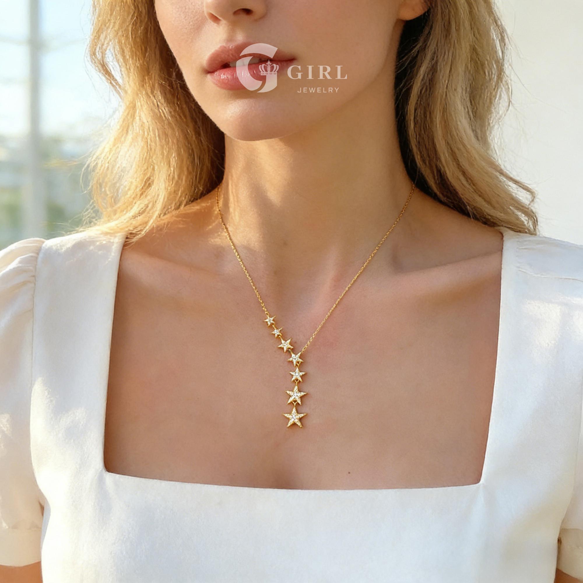 GGIRL Women's 18K Gold-Plated Y-Shaped Choker Necklace, 7-Star Artificial Zircon, Hypoallergenic Shining Exquisite Costume Jewelry