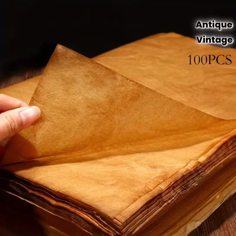 Set of 100pcs Retro Brown Bamboo Fiber Paper, Antique Style Translucent Calligraphy And Painting Paper, Handmade, Semi-Raw Material, Chestnut Plant Dye, Natural Dye, Essential for Handcraft And Calligraphy Enthusiasts, Painting, Art Paper