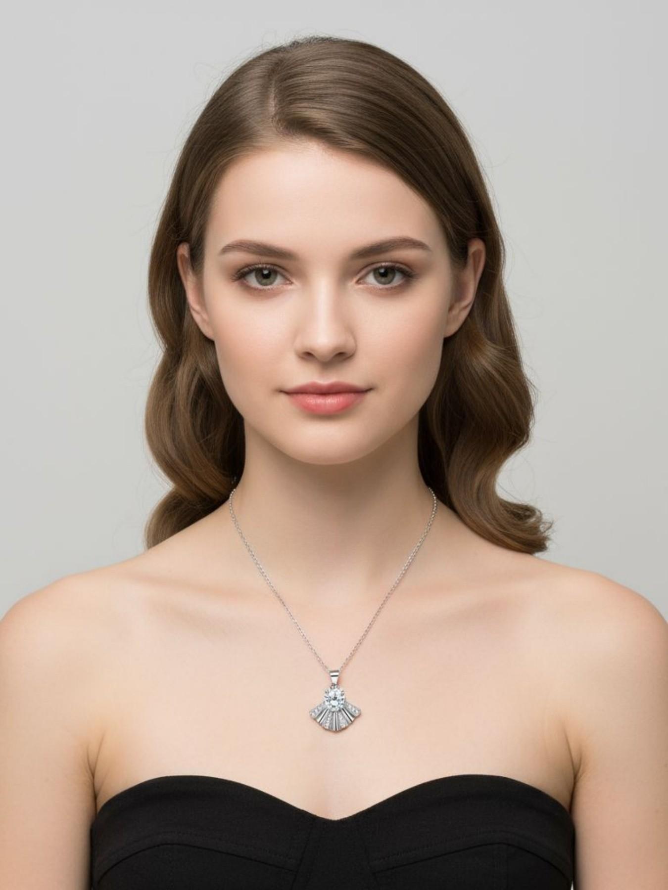 Shell Shadow Star Glow | Original Sparkling Fan-shaped Gem Pendant, Gold Plated Diamond-studded Skin-flattering Necklace with Preserved Rose & Bear Gift Box, Perfect Gift for Wife & Daughter, Birthdays, Mother’s Day & Valentine’s Day