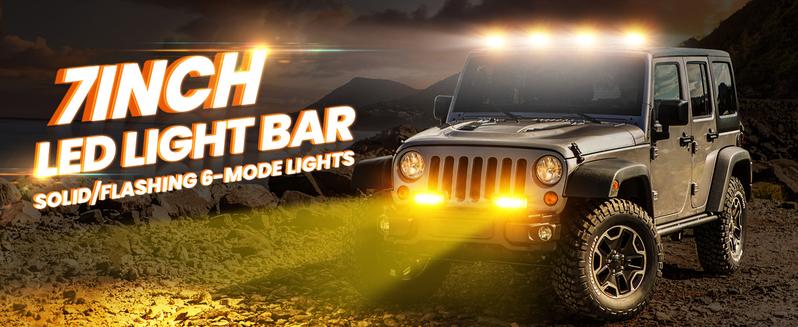 NAOEVO 7-Inch LED Light Bar-6 Modes Waterproof Multi-Mode LED Light Bar, White & Amber Strobe Lights, Off-Road, Fog Lights for Trucks, Boats, ATVs, Jeeps, SUVs (6 Modes)