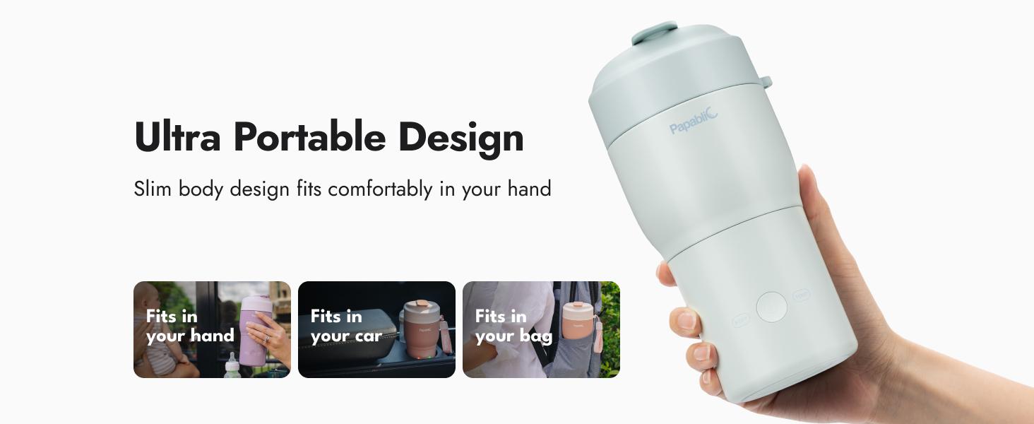 Papablic Pro Portable Bottle Warmer for Travel – Fast Heating, Built-in Sterilizer, 30W Fast Charge, 5-Temp Control, Easy-Clean Wide Mouth, Baby Milk Warmer for Breastmilk & Formula