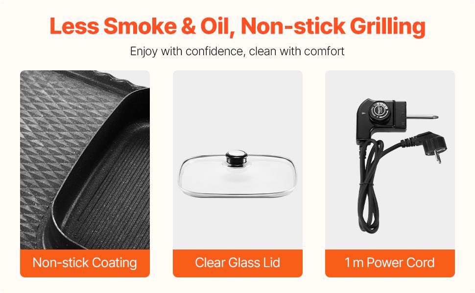 VEVOR Hot Pot with Grill, 2300W 2-in-1 Electric Smokeless Grill and Hot Pot, Removable Shabu-shabu Hotpot with Non-stick Pan, Separate Dual Temperature Control, Indoor Korean BBQ for 1-6 People