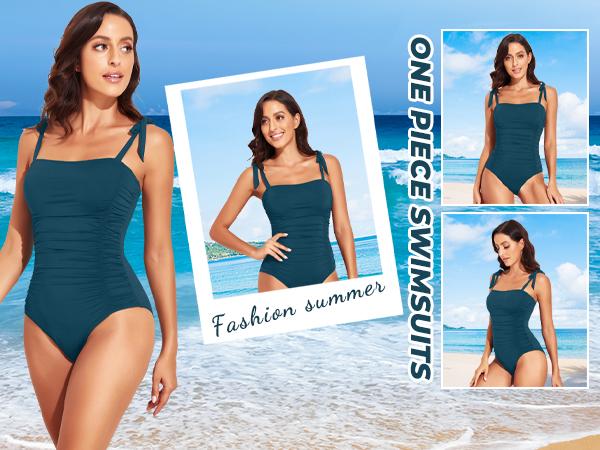 Tempt Me Women Tummy Control One Piece Swimsuits Ruched Slimming Bathing Suits Vintage Swimwear