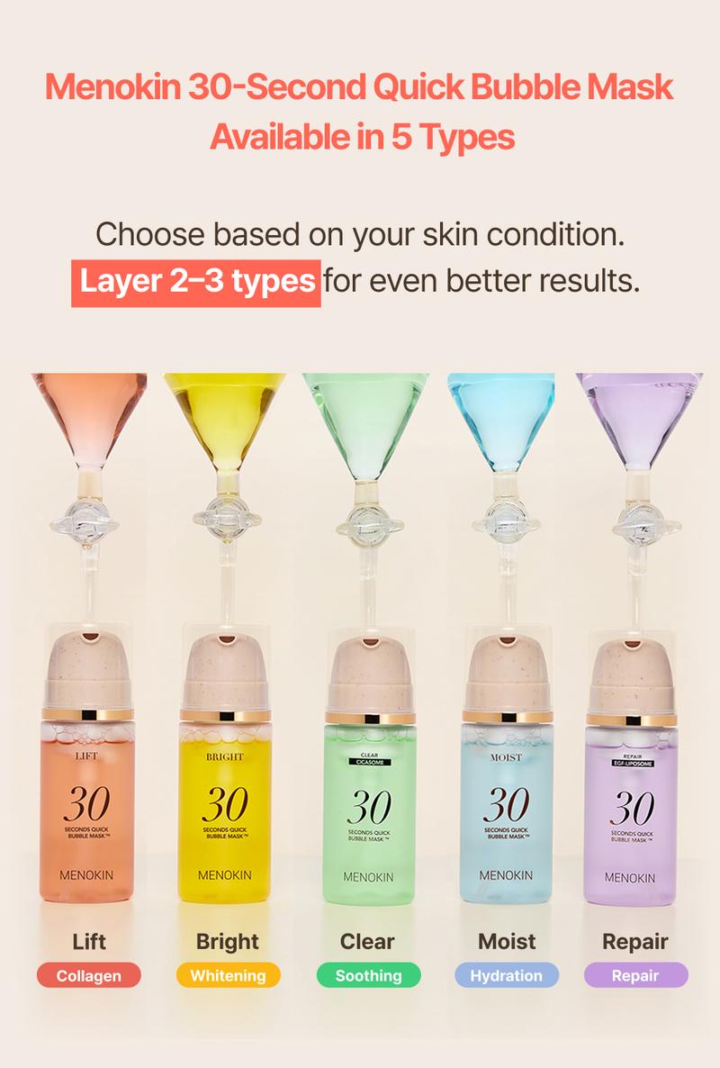 MENOKIN 30 Seconds Quick Bubble Mask Korean Glass Skin Care Essential, 70 Uses, 3.21 fl.oz