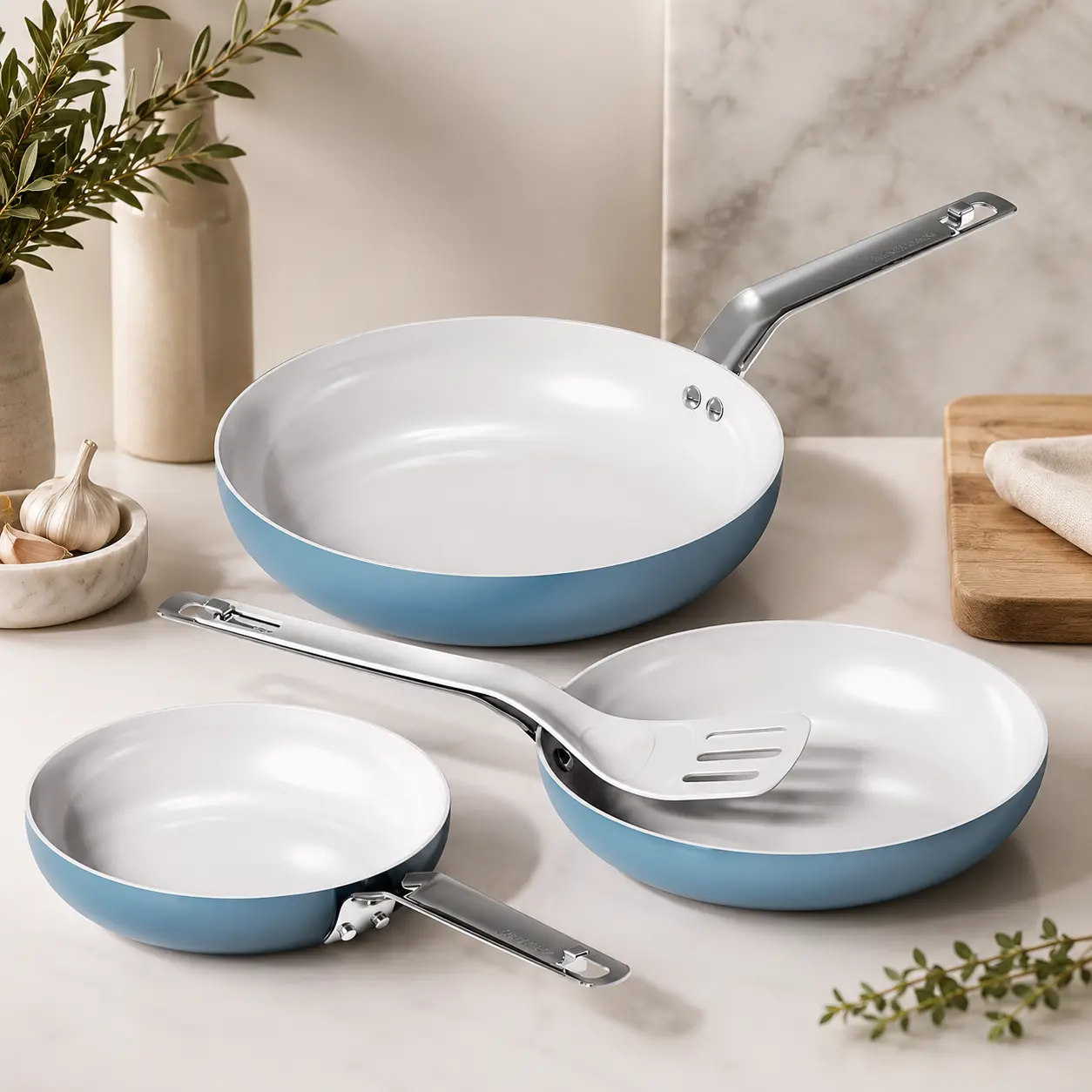 3-Piece Nonstick Frying Pan Set, Ceramic Coated Skillets, 8/9.5/11 Inch, PFAS-Free, Oven and Dishwasher Safe, Stackable