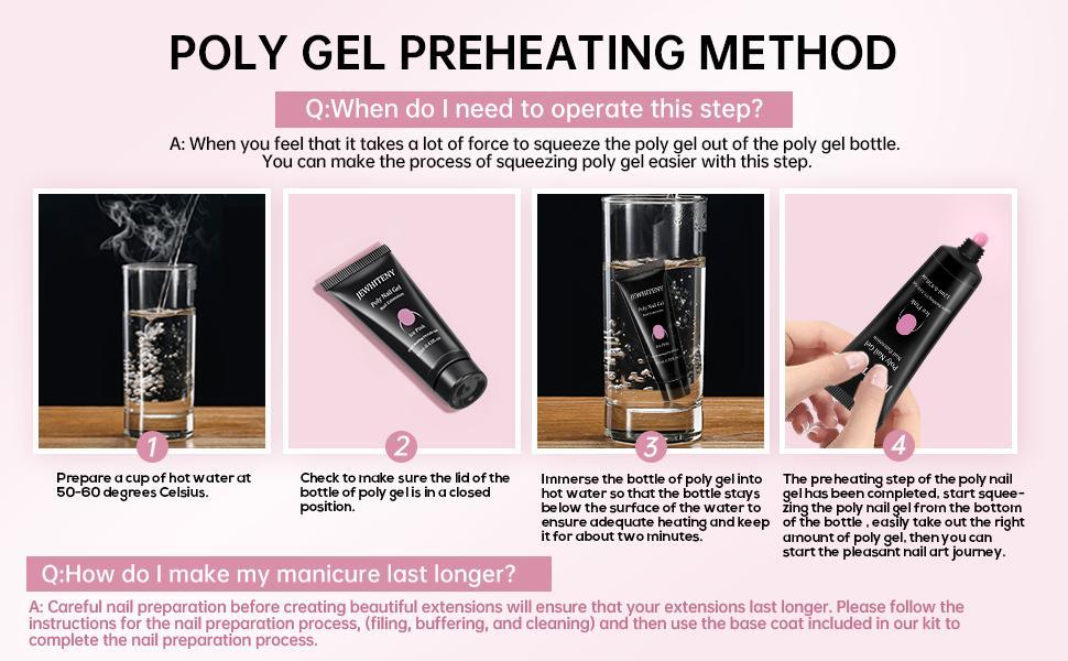 Jewhiteny Poly Nail Gel Extension Kit 15ML with UV Light for DIY Home Manicure Long Lasting & Easy to Use Nail Art Tools