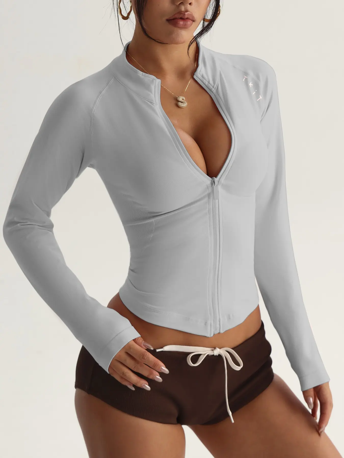 Women's Solid Zip Up Raglan Sleeve Lightweight Sports Jacket, Lightweight Athletic Outerwear, Sporty Long Sleeve Outerwear for Yoga Gym Workout, Sportswear for All Seasons, Workout Clothes, Fitness Outerwear, Workout Jackets