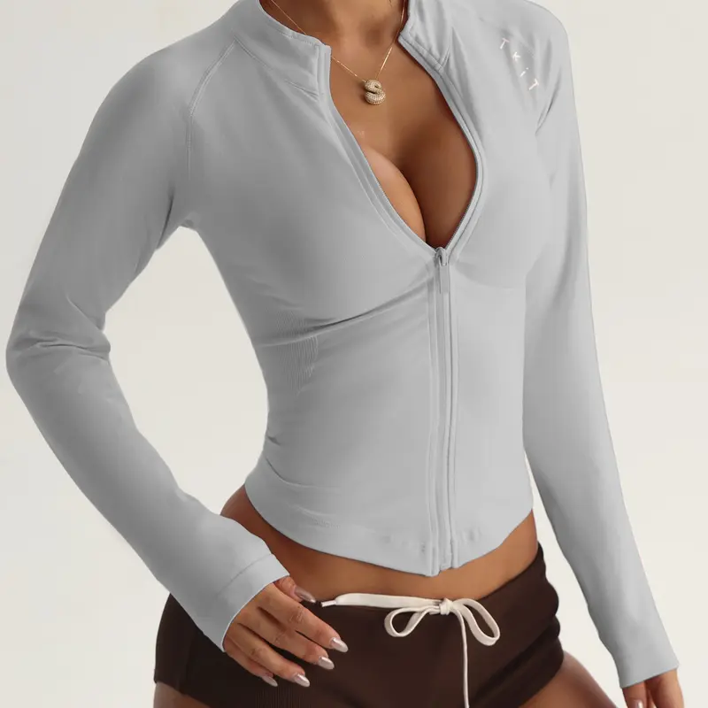 Women's Solid Zip Up Raglan Sleeve Lightweight Sports Jacket, Lightweight Athletic Outerwear, Sporty Long Sleeve Outerwear for Yoga Gym Workout, Sportswear for All Seasons, Workout Clothes, Fitness Outerwear, Workout Jackets
