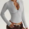 Women's Solid Zip Up Raglan Sleeve Lightweight Sports Jacket, Lightweight Athletic Outerwear, Sporty Long Sleeve Outerwear for Yoga Gym Workout, Sportswear for All Seasons, Workout Clothes, Fitness Outerwear, Workout Jackets