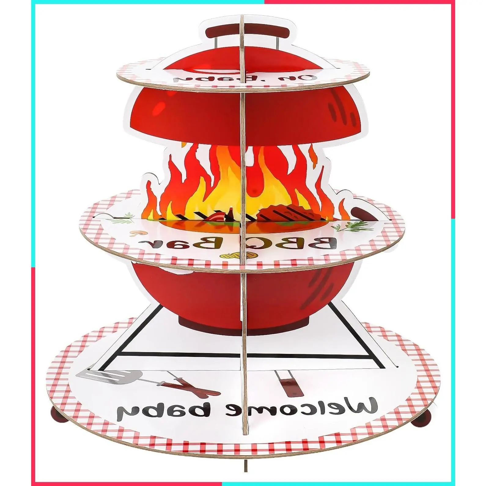 3-Tier Paper Cake Stand for BBQ Baby Shower - Cupcake Tower for 8-12 Cupcakes - Perfect for Birthday, Picnic, and Party Decoration Supplies