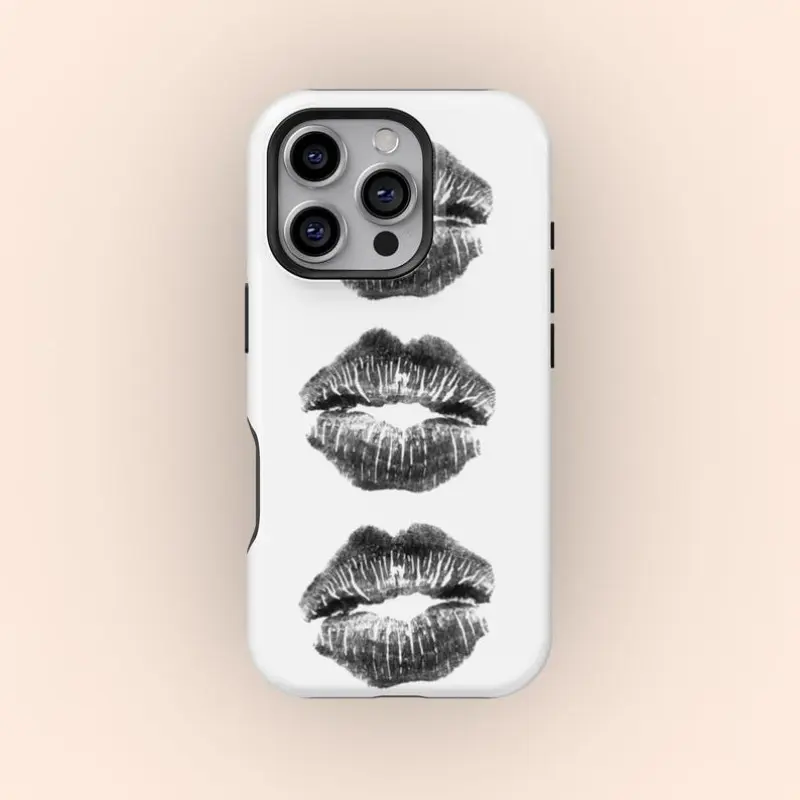 Trendy Y2K Kiss Tough Phone Case, Aesthetic Cool Graphic Cover for iPhone 17 16 15 14 13 12 11 Pro Max, Stylish Protective Accessory