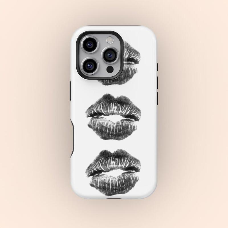 Trendy Y2K Kiss Tough Phone Case, Aesthetic Cool Graphic Cover for iPhone 17 16 15 14 13 12 11 Pro Max, Stylish Protective Accessory