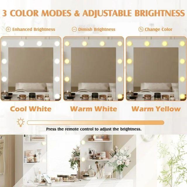 FURMAX Makeup Vanity with Mirror and Drawers Vanity Desk Set with 3 Modes Adjustable Brightness Lights and USB Power Outlet FURMAX Makeup Vanity with Mirror and Drawers Vanity Desk Set with 3 Modes Adjustable Brightness Lights and USB Power Outlet