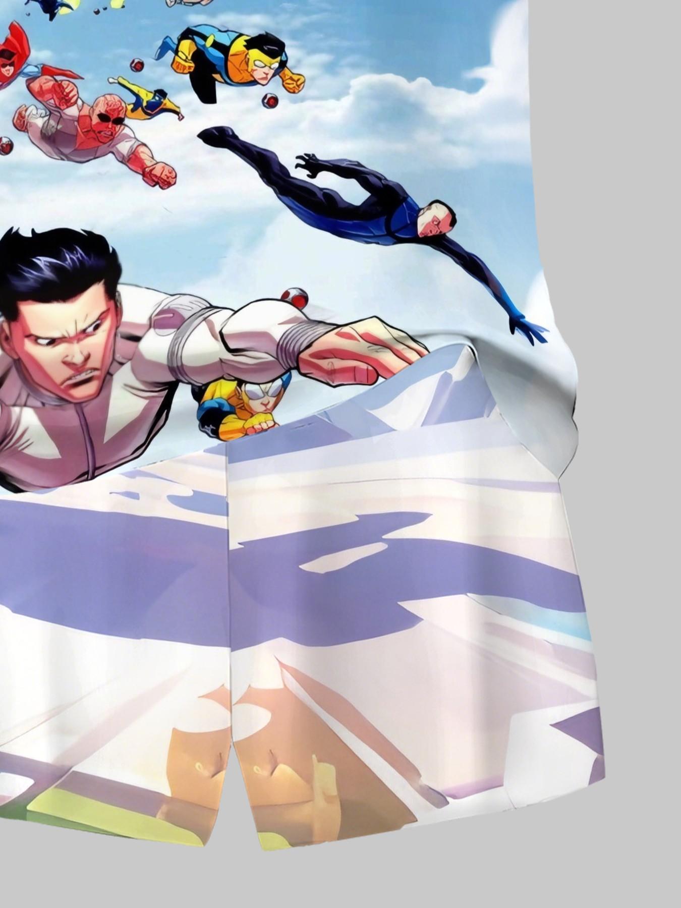 Boys' Superhero Costume Set, Casual Fitted Shorts Suit, All over Print, Perfect for Outdoor Activities, Birthday & Holiday Gifts