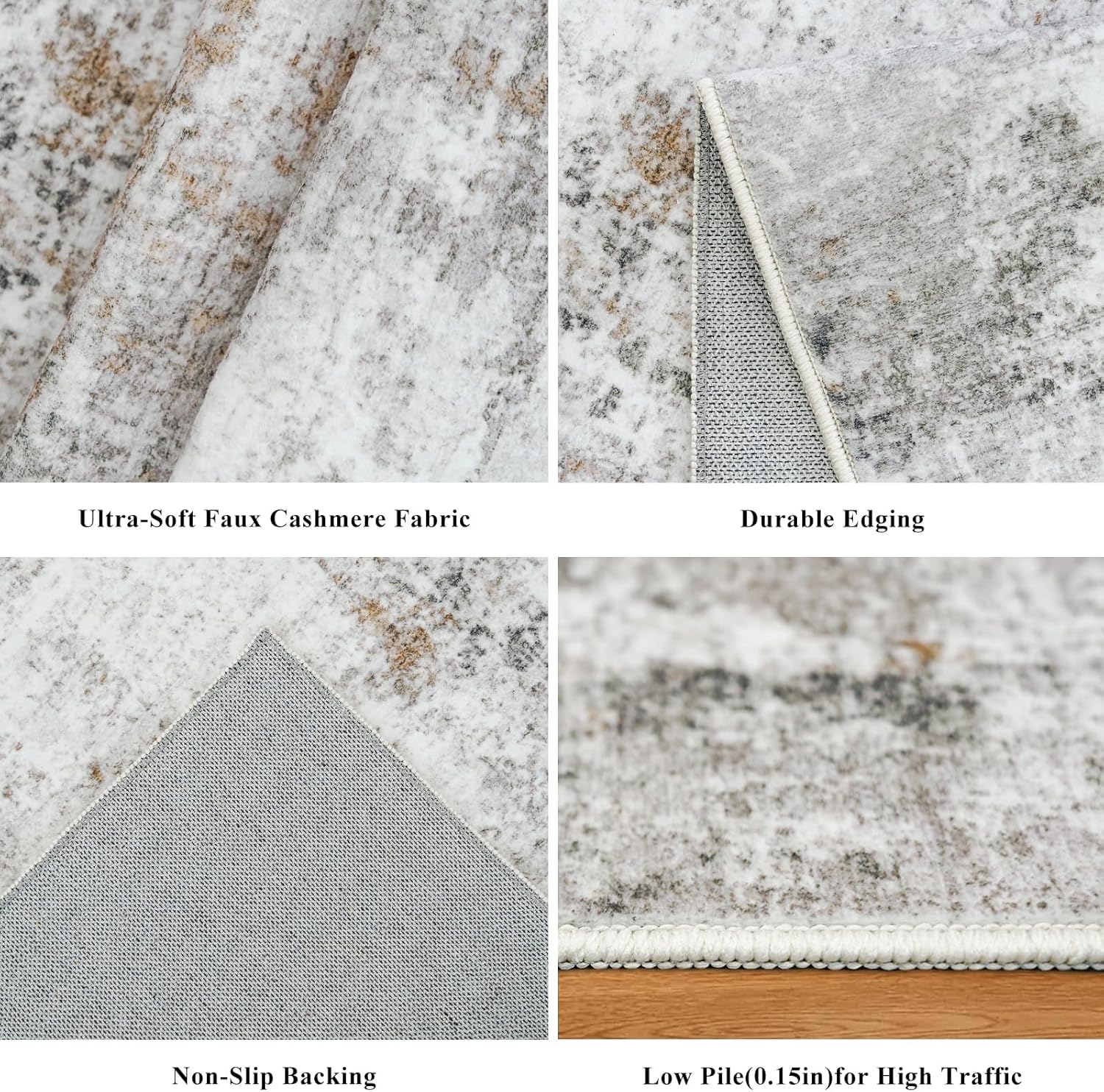 3x7 Washable Non-Slip Kitchen Runner Rug – Modern Abstract Neutral Beige & Gray Carpet for Hallway, Entryway, Bedroom, Laundry Room – Low-Pile Thin Wide Floor Runner with Rubber Backing