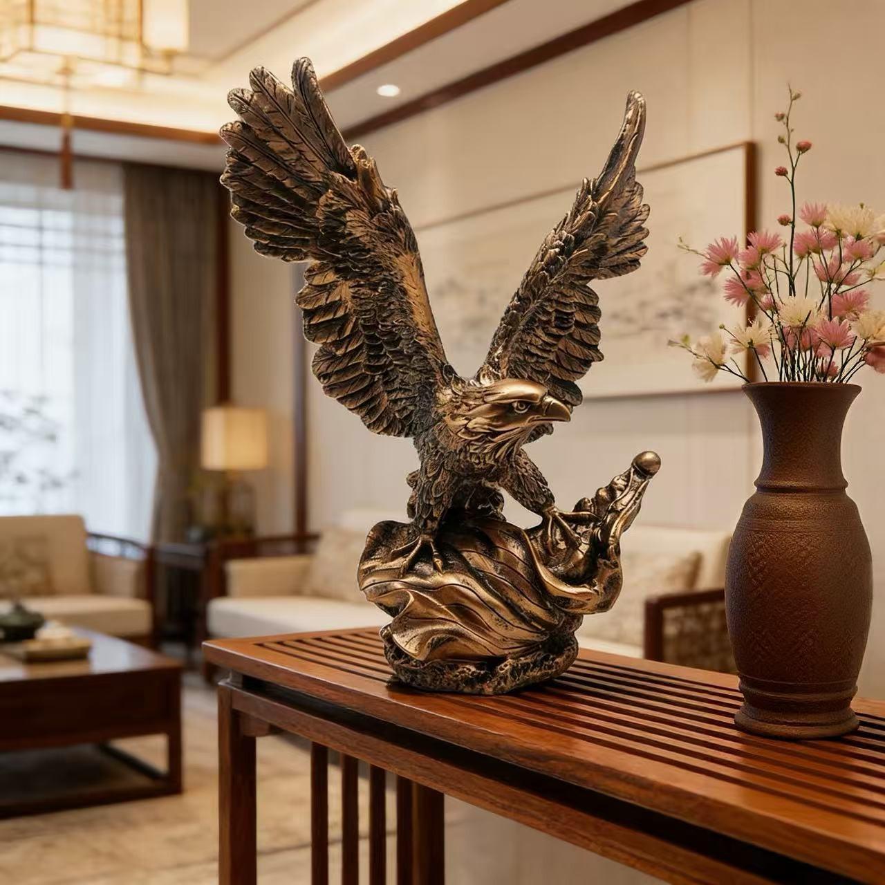 Copper Color Eagle Figurine, Resin Sculpture Home Office Decor, Desk Shelf Living Room Decoration, Ideal Business Opening Gift