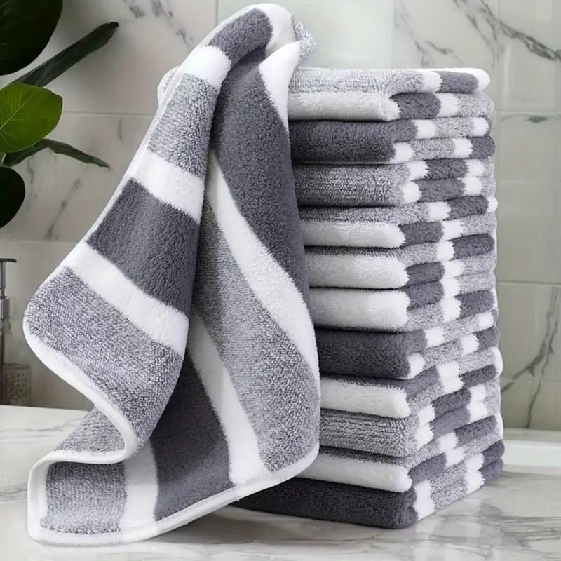 12pcs Coral Fleece Striped washcloth Set, Ultra Soft, High Absorbency, No Shedding, Bathroom Towels, Durable, Home Use, School, Beauty Salon, Super Absorbent Towel