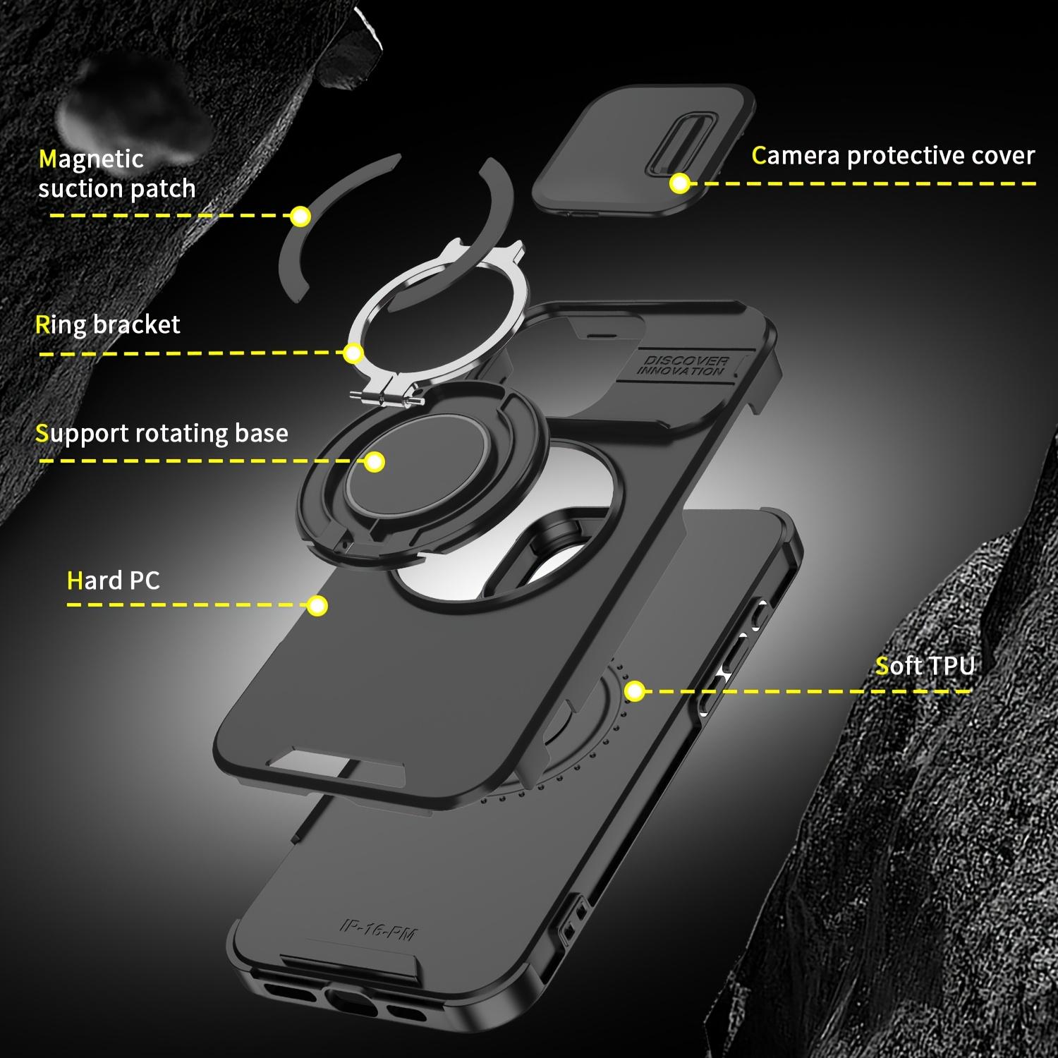 phone case suitable for iPhone17/16/15/14/13/Pro Max and 14/15/16/17Plus series, heavy drop resistance 360 rotating metal magnetic ring multifunctional bracket protection phone case Shockproof Protective